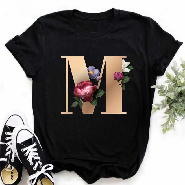A B C D E English Alphabet Print T Shirt Women New Summer Couples Lovers Female T-Shirt Harajuku Casual Black Tops Tshirts 1