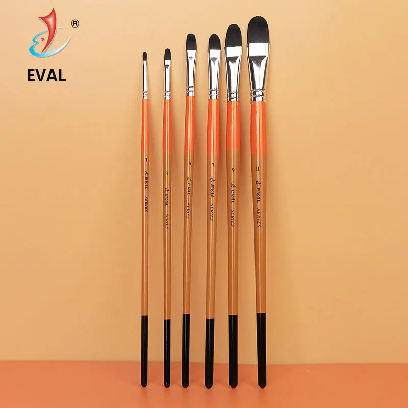 Eval 6Pcs Black Nylon Hair Watercolor Paint Brush Oil Gouache Acrylic Artist Brush Set For School Student Art Supplies