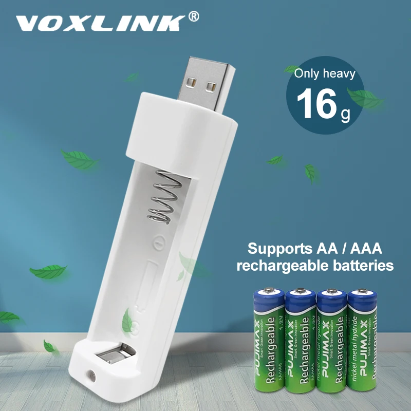 VOXLINK Battery Charger 1 Slot USB AA/AAA Rechargeable Batteries