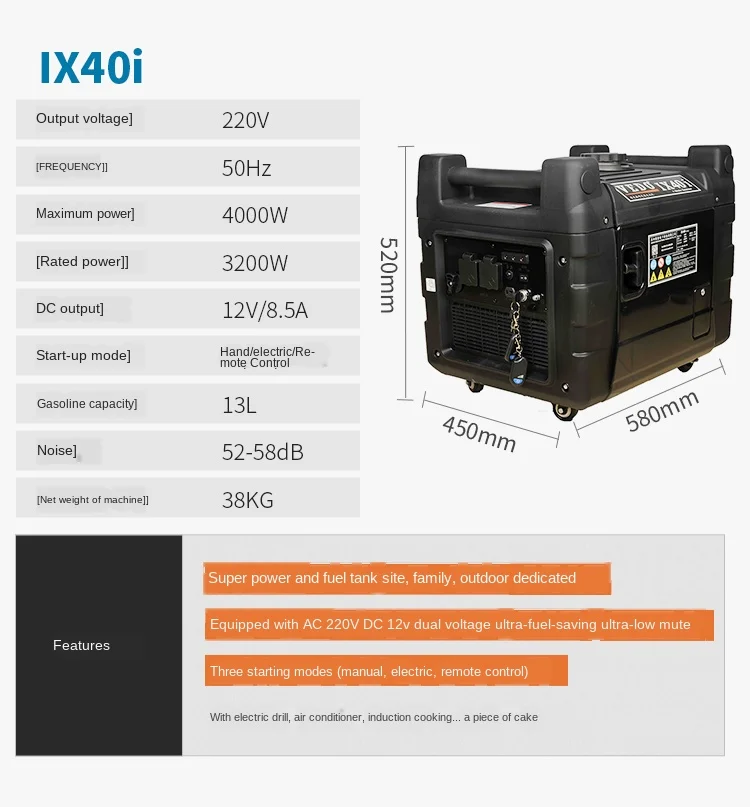 Gerador de Gasolina Mudo a Bordo Portátil ao ar Carro Condicionado rv Pequeno Portable1.5kw Livre 220 v no ar ar condicionado rv pequeno mudo a bordo