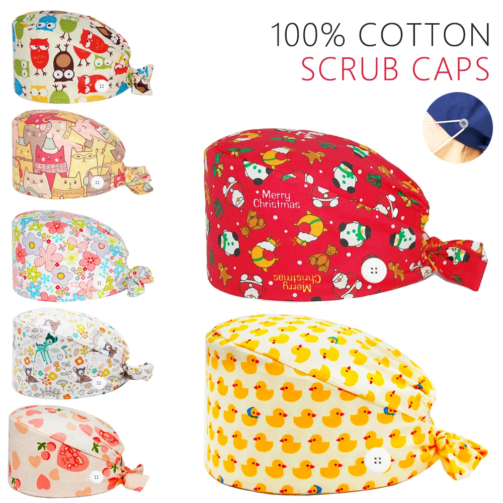 ski beanie Wholesale 100% Cotton Scrub Cap Letter Cat Printing Nursing Uniform Accessories Pet Shop Lab Chef Working Scrubs Hats Women Men best beanies