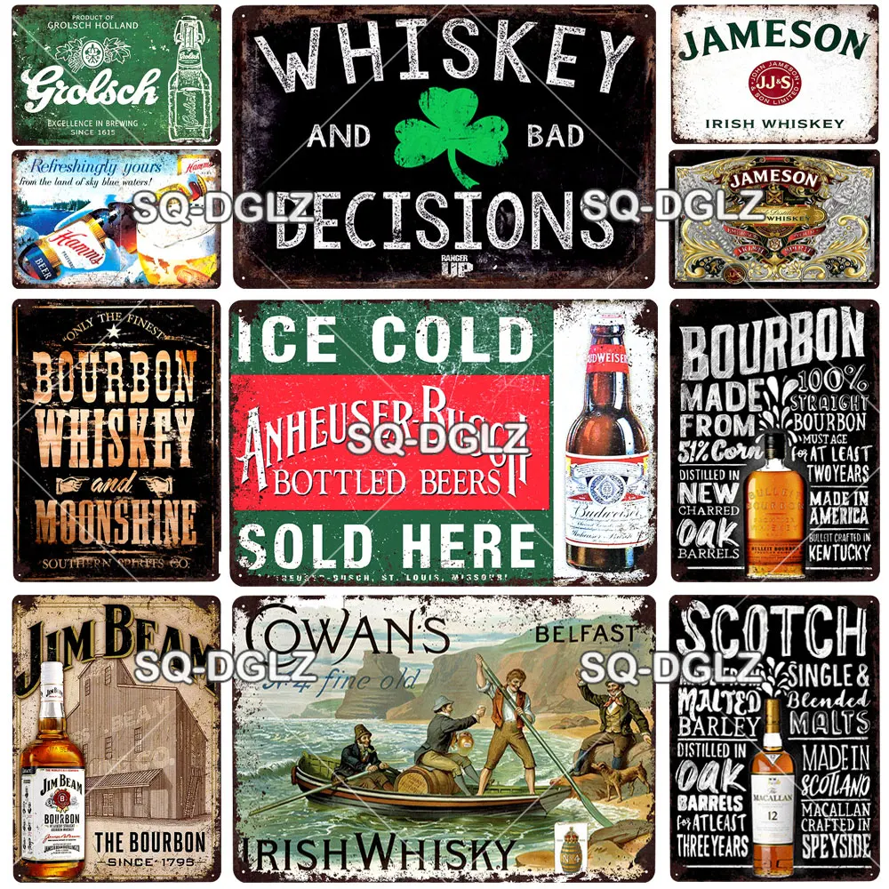 Винтажная Жестяная Табличка с надписью Whiskey Metal Sign Настенный декор для бара паба