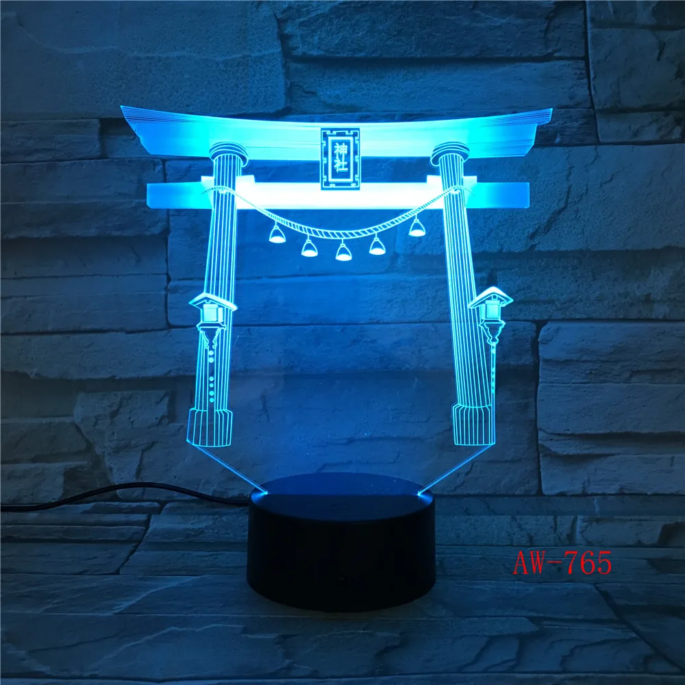 Японский Shrine Jinja USB светодиодный 3d-ночник многоцветный RGBW фестиваль подарок декоративные светильники настольная лампа спальня 765
