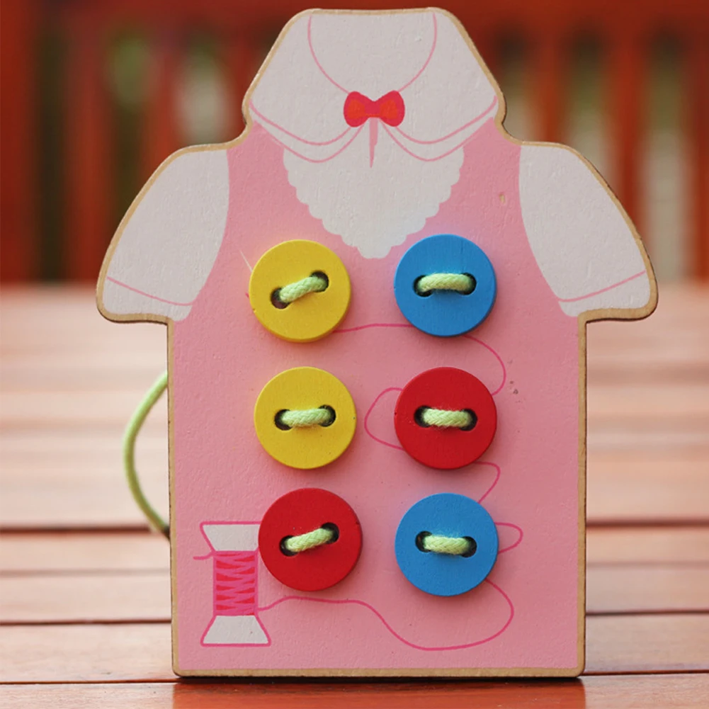  Kids Montessori Educational Toys Children Wooden Beads Lacing Board Toys Toddler Sew On Buttons Ear - 4000421047450