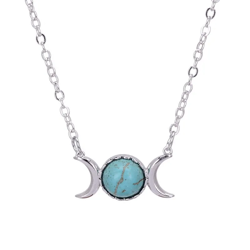 Тройной великолепный символ Луны ожерелье с подвеской в виде полумесяца опал заживление с натуральным кристаллом кварца Сейлор Мун кулон для женщин - Окраска металла: 1