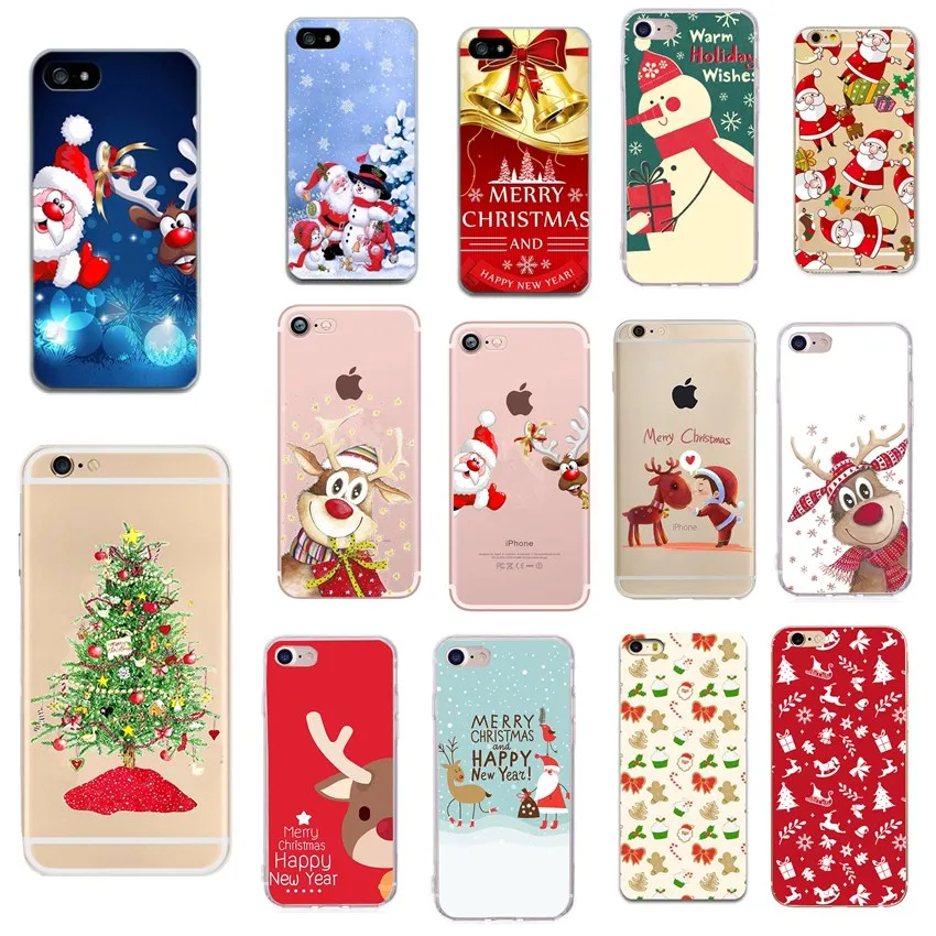 Phone Case For iPhone XS Max XR X 10 8 7 6 6S 5 5S SE Soft TPU Back Cover Christmas New Year Gift Capa Fundas Sika deer |