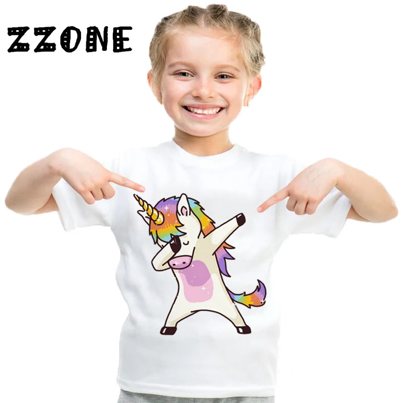 Детская забавная Футболка Harajuku с мультяшным единорогом летние топы коротким