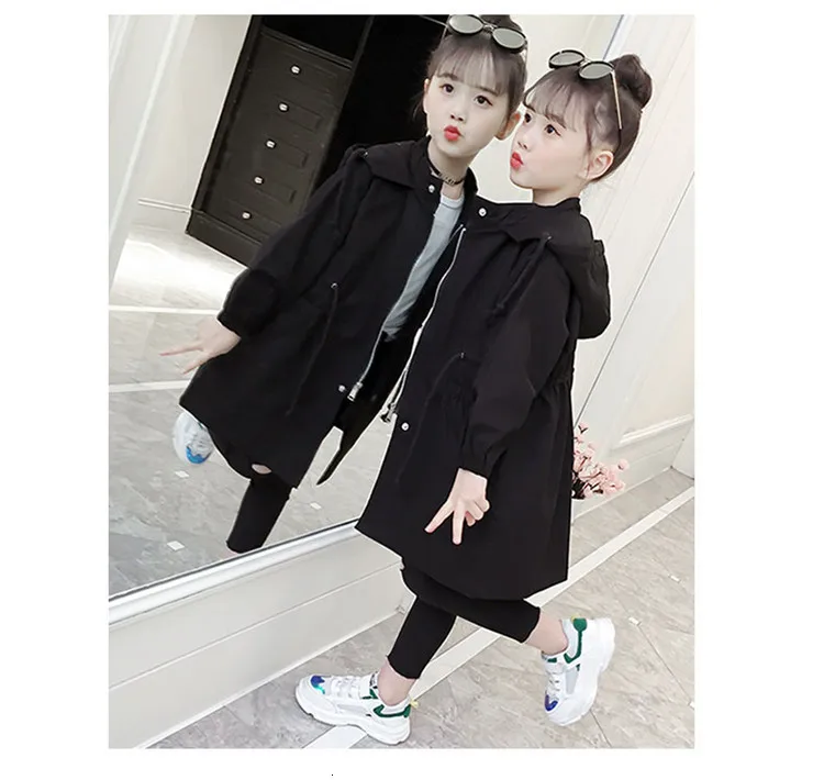 New children's jacket spring and autumn children's jacket girls's solid color girl jacket casual hooded long windbreaker jacket