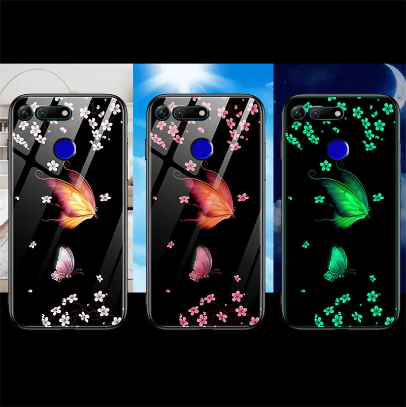 

Luminous Tempered Glass Case For Huawei Honor View 20 Case Glow Glass Back Cover For Huawei Honor View 20 Cover Phone Bag Shell