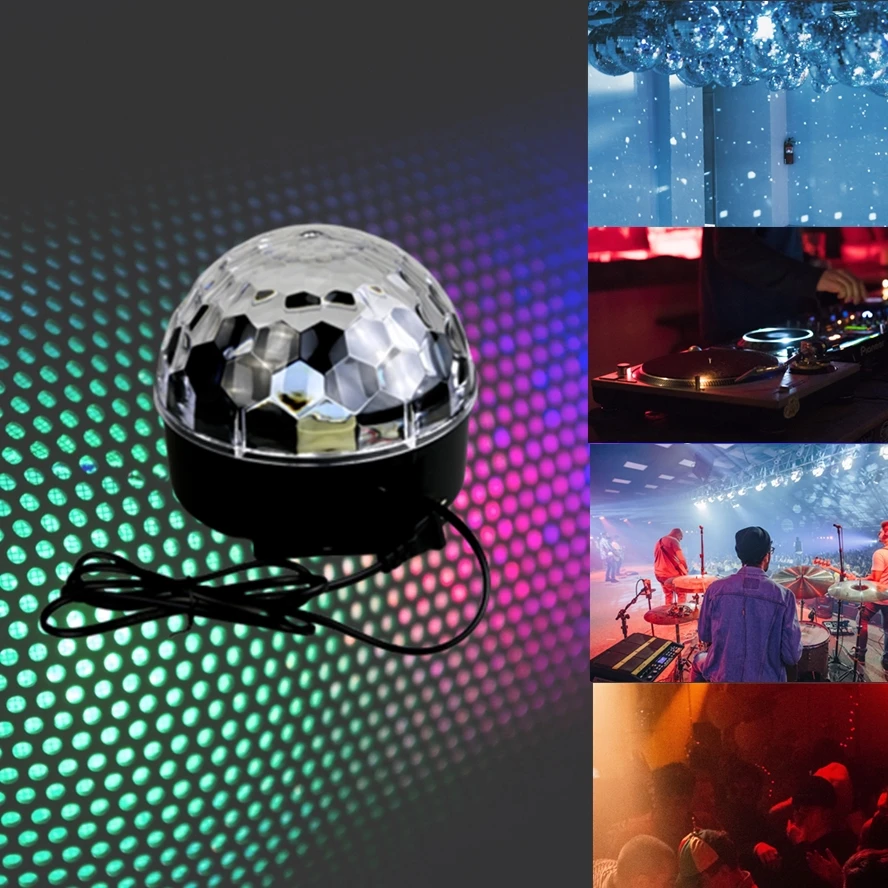 

Club Light Mini RGB LED Crystal Magic Ball Stage Effect lamp Disco Party Music DJ beam lighting Voice control automatic 18W