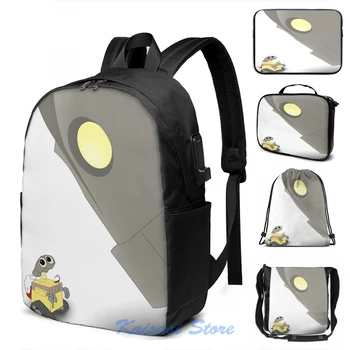 

Funny Graphic print Iron Giant Meets WALL-E USB Charge Backpack men School bags Women bag Travel laptop bag