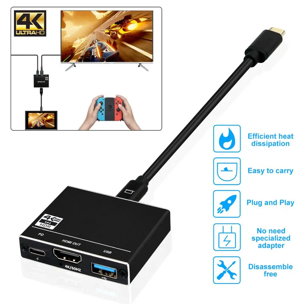 KuWFi 3 в 1 адаптер типа C к USB 0 концентратор многопортовый HDMI 2 4K 60Hz 100W PD зарядный порт