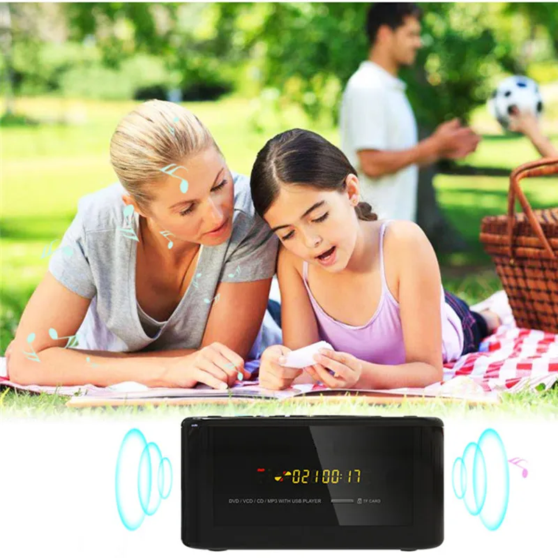 Портативный DVD плеер Домашний CD usb U диск TF карта MP3 репитер колонки VCD машина аудио Aux входной интерфейс часы Контрольный динамик