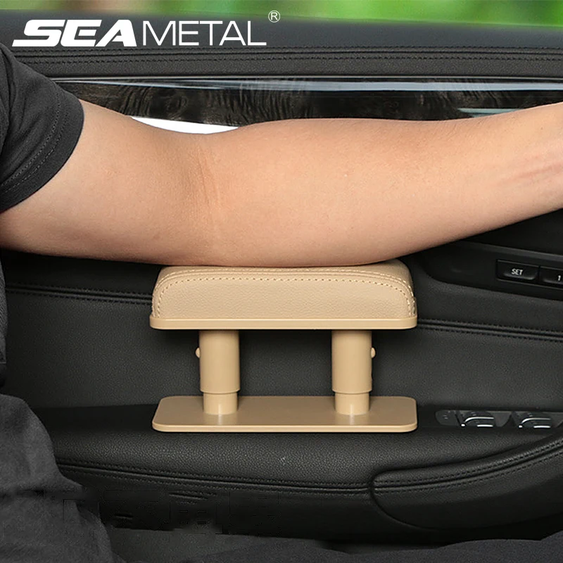Car Door Adjustable Elbow Armrest Support Rest Soft Arm Storage Pad Black Beige