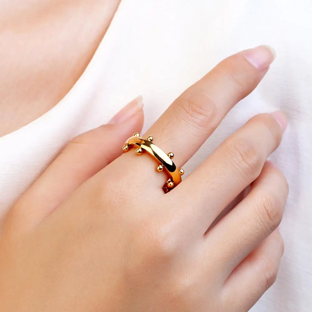 Luxury Stainless Steel Mini Ball Ring Gold Color for Women Men Vintage Finger Rings Party Wedding Wolf Party Trend Jewelry Gift wedding rings finger rings jewelry rings ring jewelry