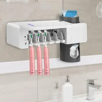 

2 in 1 UV Light Ultraviolet Toothbrush Sterilizer Toothbrush Holder Automatic Toothpaste Squeezers Dispenser Home Bathroom Set