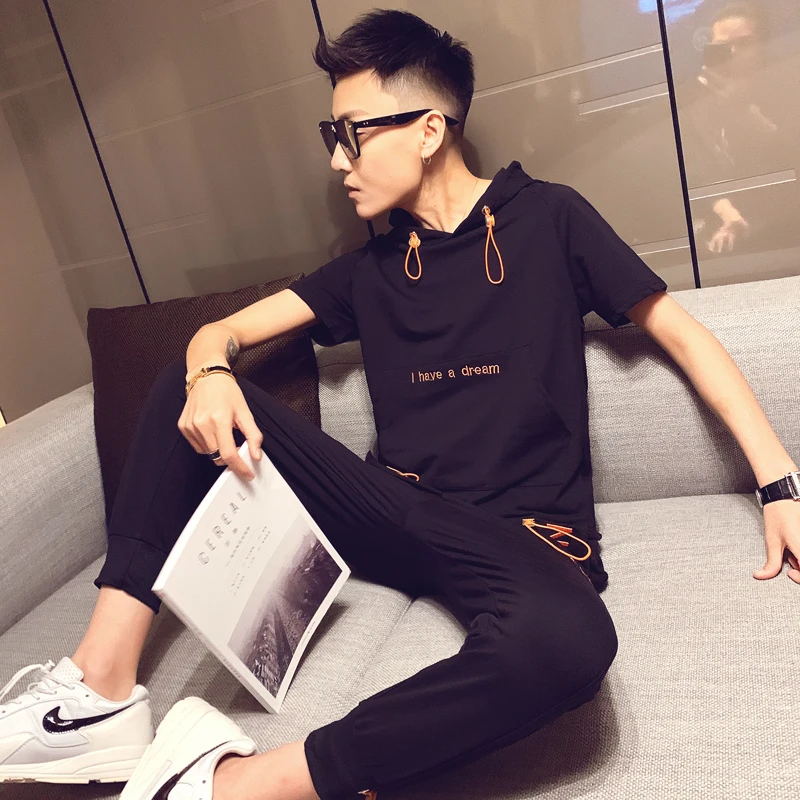 

Print Track 2 Pieces Causal Hip Hop Set Short Sleeve T-shirt + Pant Moda Hombre Sweat Suit 2020 Spring Tracksuit Men