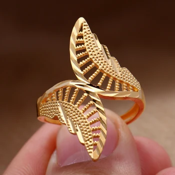 

24K Bridal Wedding Jewelry Gold Color Rings for Women Man Charm Flower Rings Gift Fashion Dubai Gold African Jewelry