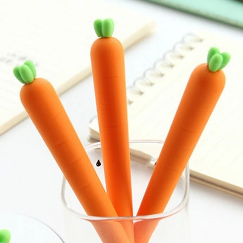 

100Pcs Vegetables and Fruits Cute Carrot Pen Cartoon Gel Pen Black Ink
