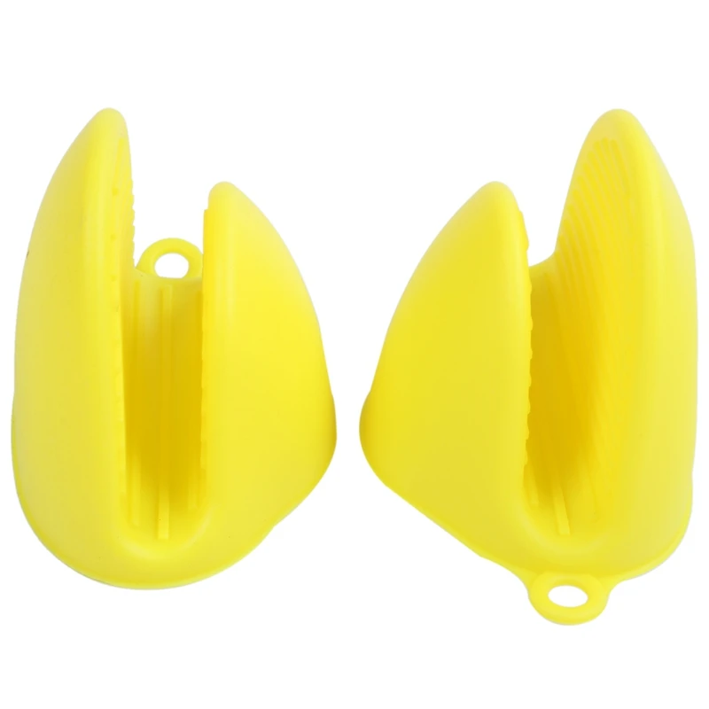 2x Oven Mini Mitts Silicone Heat Resistant Anti-scald Gloves for Cooking Pinch Grips, Pot Holder and potholders Yellow
