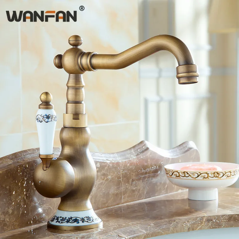 Basin Faucets Single Blue and White Ceramic Handle Bathroom Sink Taps Deck Mounted Hole 360 Degree Swivel S79-304 | Обустройство дома