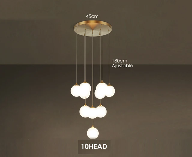 All Copper Aesthetics Glass Ball Chandelier Duplex Apartment Stair Chandeilers Luxury Hotel Villa Lobby Ceiling Hanging Light 10HEAD