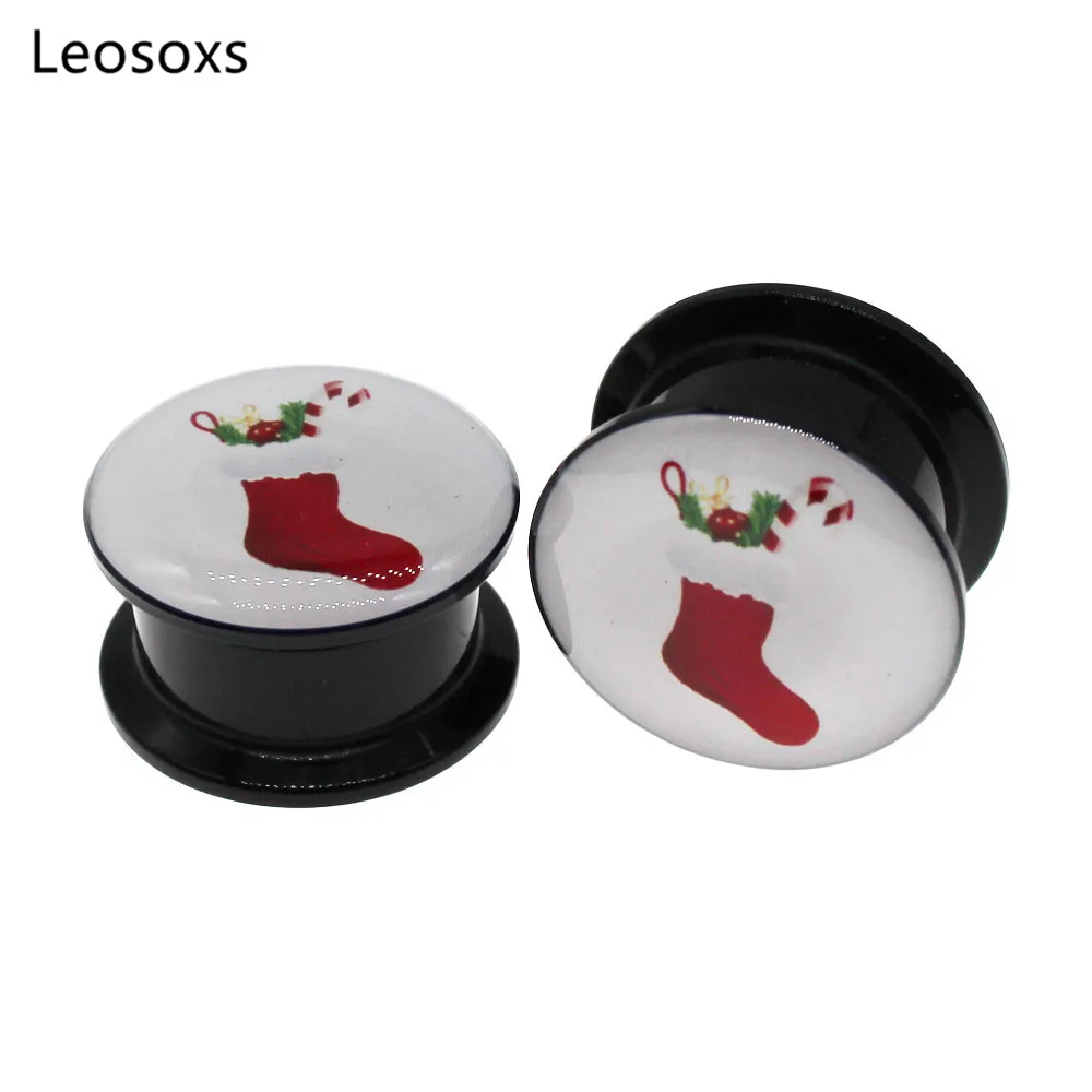 

Leosoxs 2pcs Popular Creative Christmas Socks Ear Expander Acrylic Ear Expander Thread Tunnel Christmas Ornaments