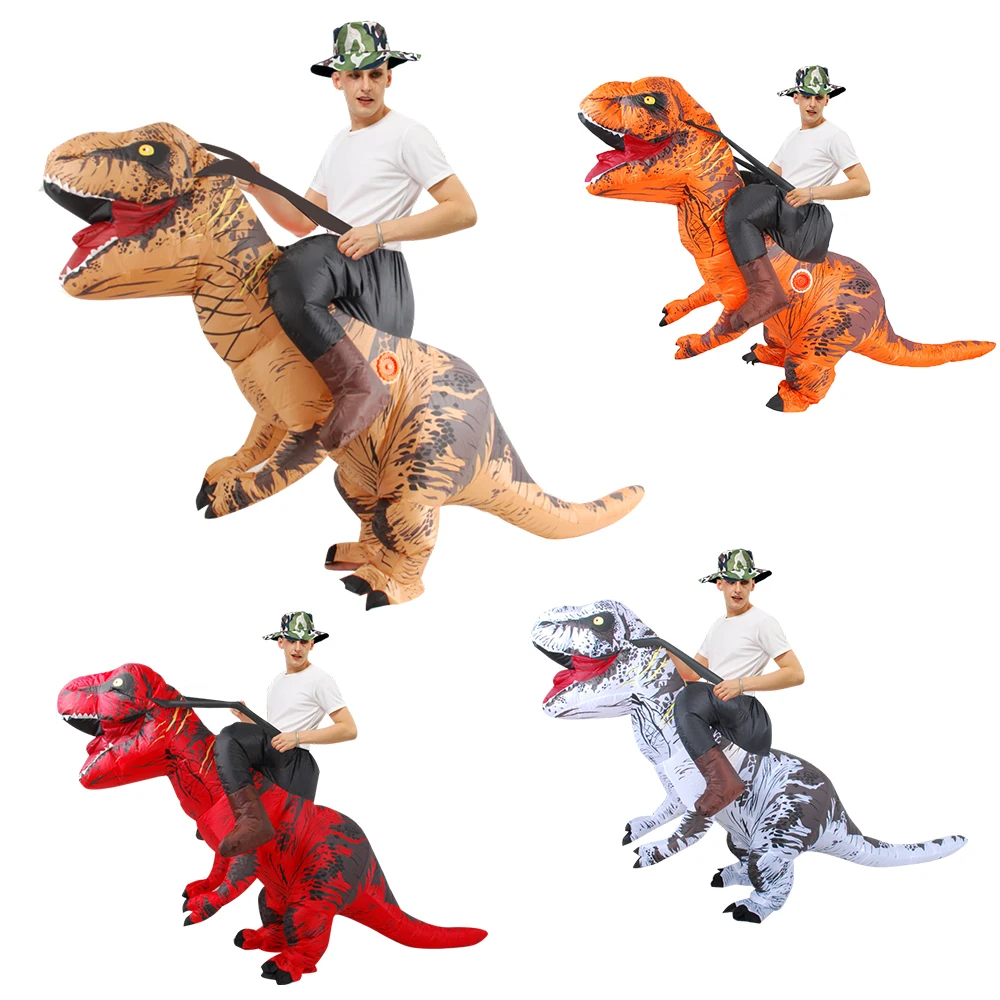 NEW Adult Kids Inflatable Costume Riding Dinosaur T-REX Cosplay Halloween Suit
