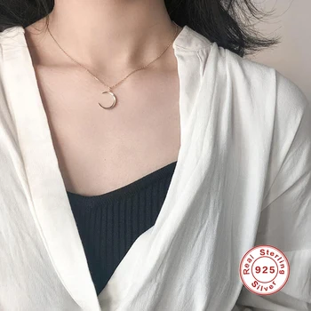 

925 Sterling Silver Moon Pendant Necklace Silver Color and Gold Half Moon Necklace Womens Chain Gold Necklace Collares