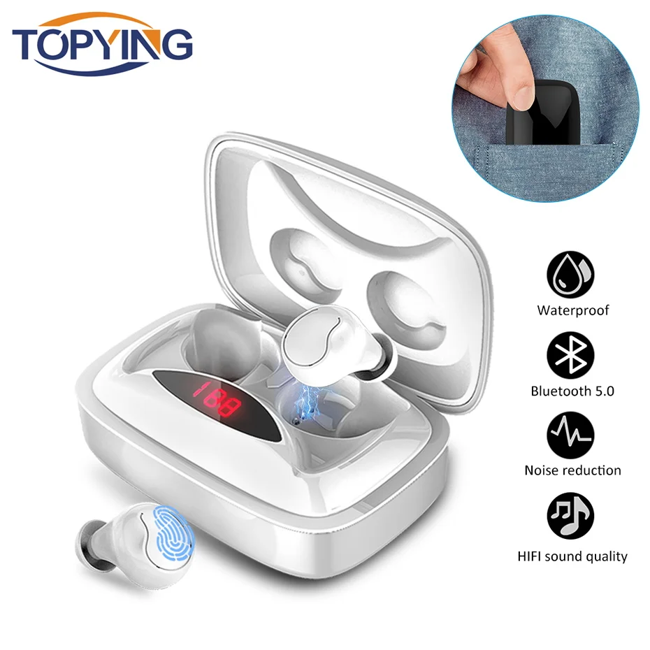

TOPYING Magnetic Sport Running Earphone X29 TWS 5.0 Bluetooth headphones True 6D stereo Fingerprint Touch Earphones For Xiaomi