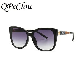 

QPeClou 2020 New Unique Stripe Cat Eye Sunglasses Women Fashion Plastic Sun Glasses Woman Brand Designer Big Shades Oculos