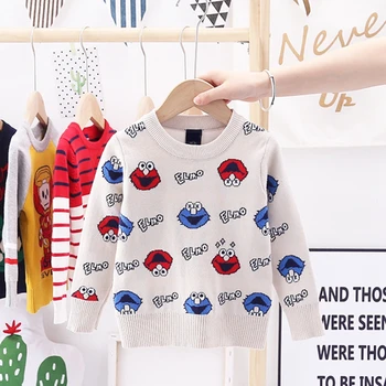 

sweater for boy double-layer padded pullover bottoming shirt children cartoon jacquard knitted sweater jumper for teens kids