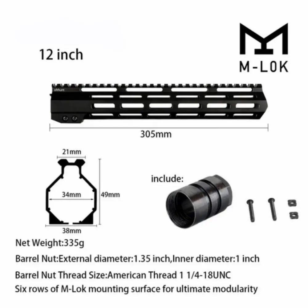 12 inch Black AR15 бесплатно поплавок M-LOK Handguard " 9" 1" 12" 13," 15" 1" Пикатинни тонкий стиль стальная муфта ствола для крепления прицела - Цвет: 12 inch Black
