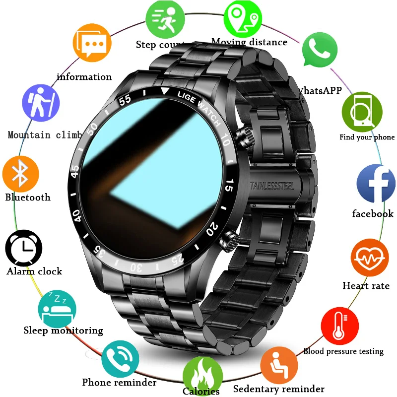 LIGE 2021 New Smart Watch Men Full Touch Screen Watch Heart Rate Monitoring Sport Fitness Bluetooth Call Waterproof Smartwatch