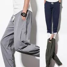 Повседневные мужские шаровары с завязками на лодыжках, хлопок, лен, размера плюс, свободные, тянущиеся, эластичные, мужские повседневные брюки