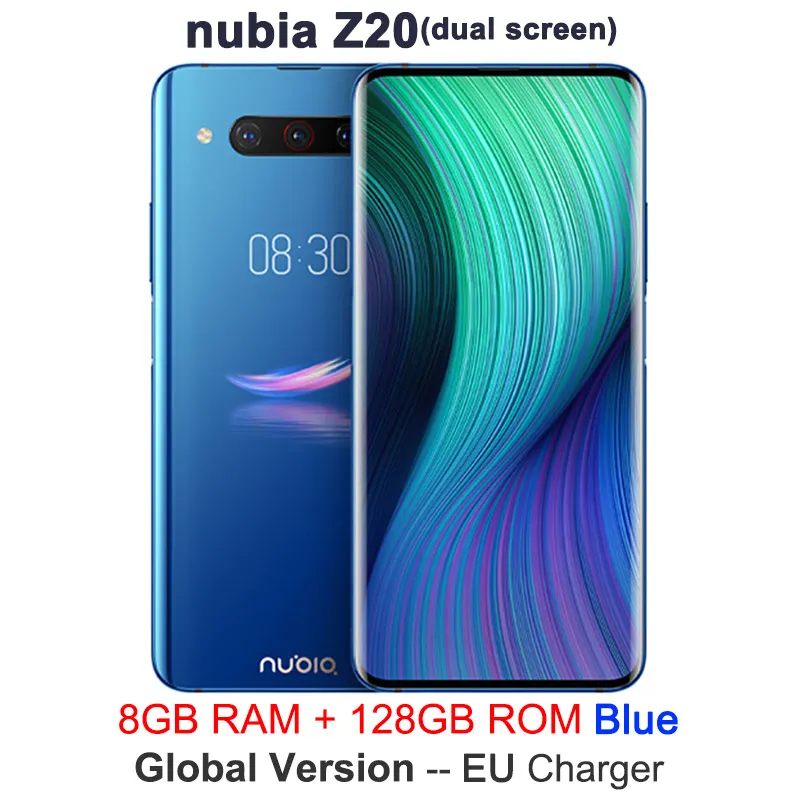 Глобальная версия оригинального мобильного телефона zte Nubia Z20 8G 128G 6,4"+ 5,1" Snapdragon 855 plus 2,96 GHz 4000mAh 3 сзади 48MP сотовый телефон - Цвет: 8GB 128G EU