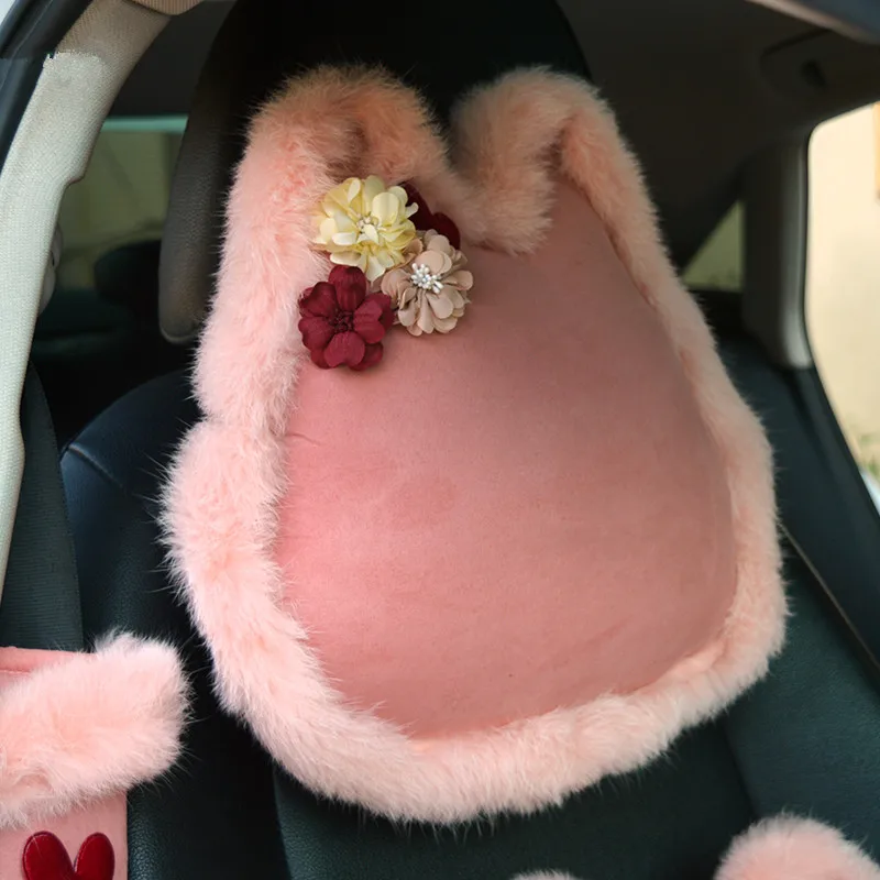 Розовый кот, замша, плюш, для салона автомобиля, рулевое покрытие, зеркало заднего вида, покрытие, обивка ремней, подголовник автомобиля, ручные тормоза, ручки для девочек - Название цвета: 2pcs neck pillow
