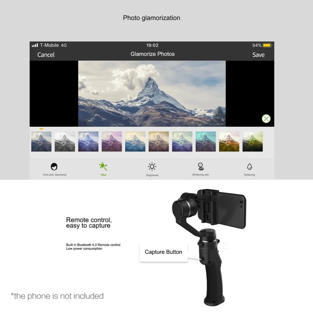  Funsnap Capture Smartphone Selfie Brushless Stabilizer Handheld 3-Axis Gimbal for GOPRO/YI/SARGO Sp