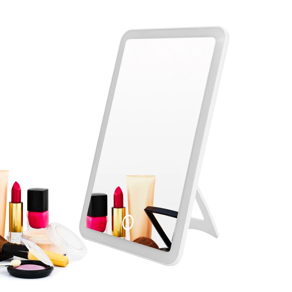 Lighted Makeup Mirror Travel Vanity Mirror with Lights USB Rechargeable Dimmable Table Cosmetic Mirror with Touch Screen Switch