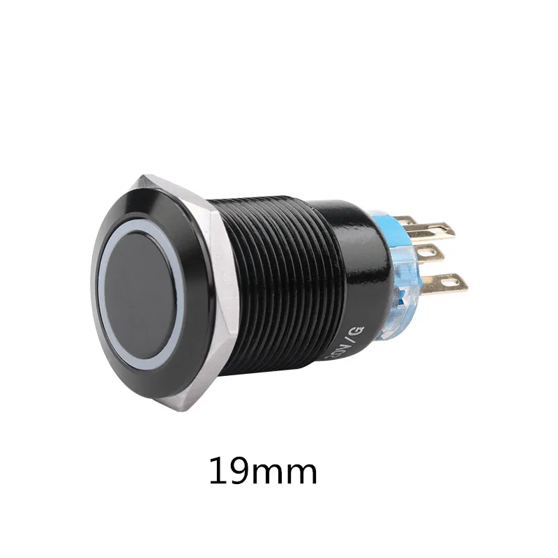 

19mm LED Alumina black ring light push button without fixation waterproof momentary button switch Latching
