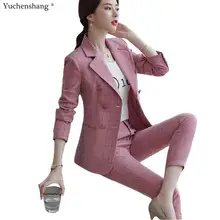 Комплект из двух предметов женский розовый коричневый клетчатый брючный костюм Размер Plaid клетчатый пиджак блейзер с клетчатыми штанами повседневные модные костюмы