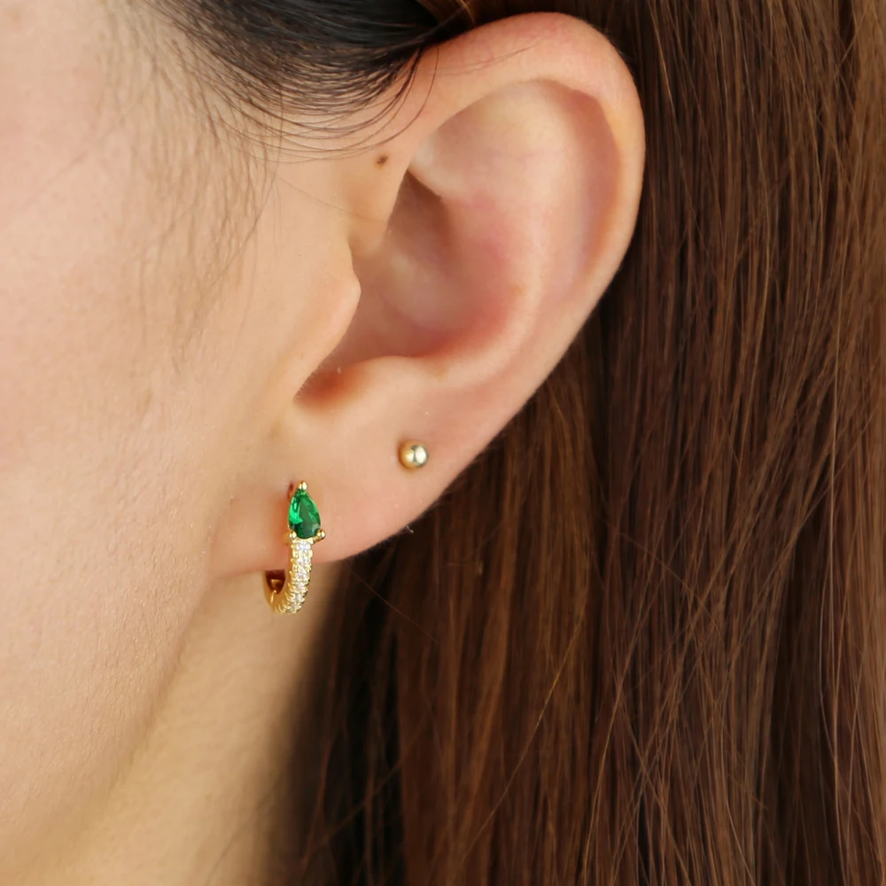 5 colors teardrop birthstone cz mini small huggie hoop earring minimal delicate multi piercing small earrings