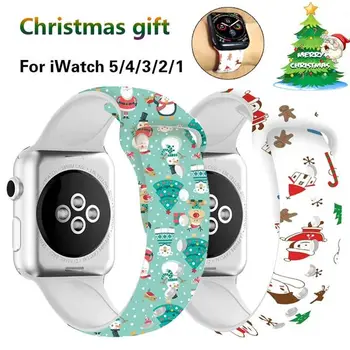 

44mm 40mm Christmas Silicone Band for Apple Watch 5 4 3 2 38mm 42mm Bands Silicone Floral Printed Strap for IWatch Series 5 4 3