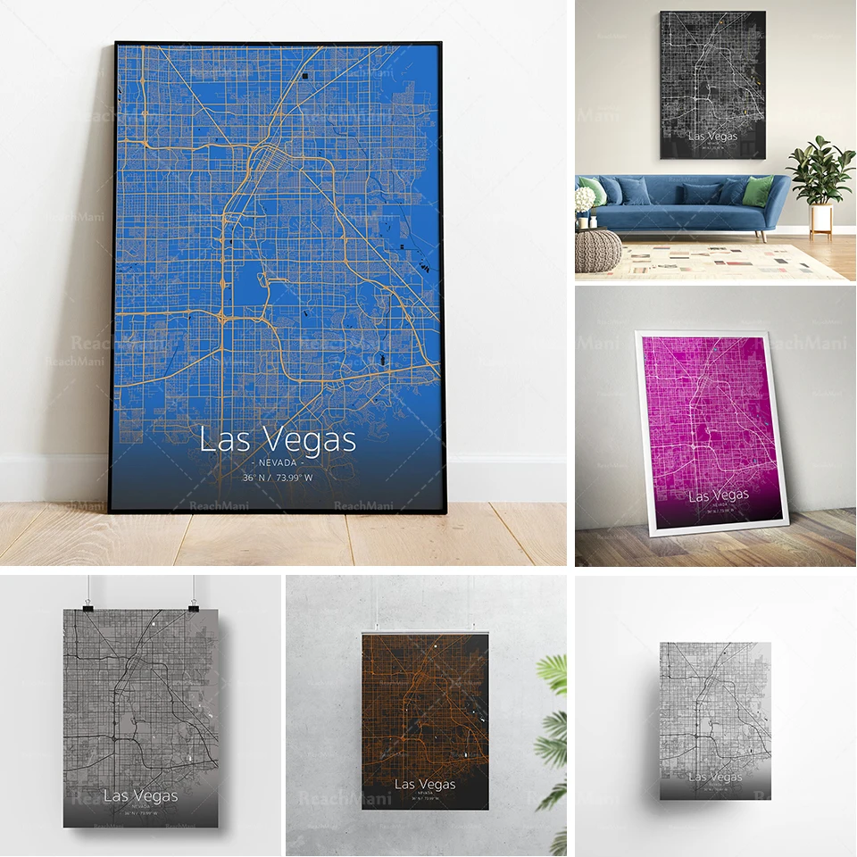 Affiche Imprimée De Carte De Ville De Las Vegas/Éseed Du Nier/Diversi Taillas E Modelli Di Concezione