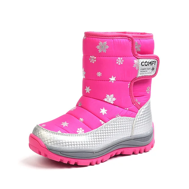 Fashion 1pair Winter warm waterproof Snow Boots Leather children's Girl Boots+ inner 17-20.2cm, Kids ski boots