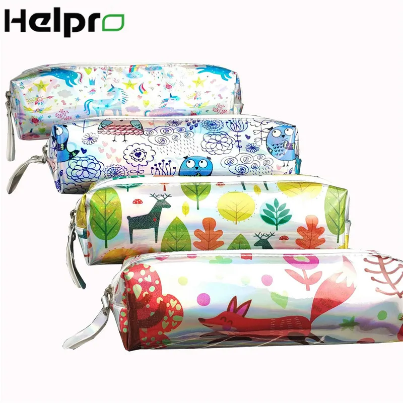 Helpro лазерный пенал с животными качество PU Kawaii мультфильм канцелярские