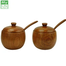 Mylifeюнит натуральный деревянный ящик для соли приправа контейнер для хранения коробки для специй с ложкой, набор из 2