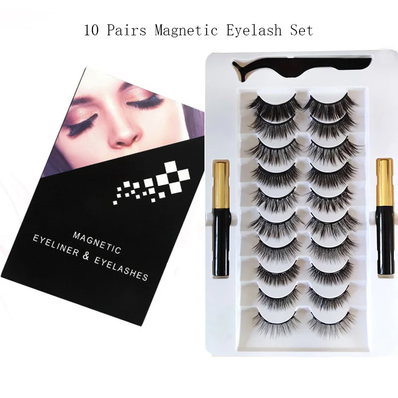 10/7Pairs Strip Magnetic Eyelashes Thick Set Magnet Liquid Eyelinerlashes& Tweezer Waterproof Lasting Make up Eyelash Extension image