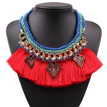 

New Arrival Design Gold Color Rope Chain Red Tassel Bib Collar Big Chunky Brand Choker Necklace for Women Jewelry