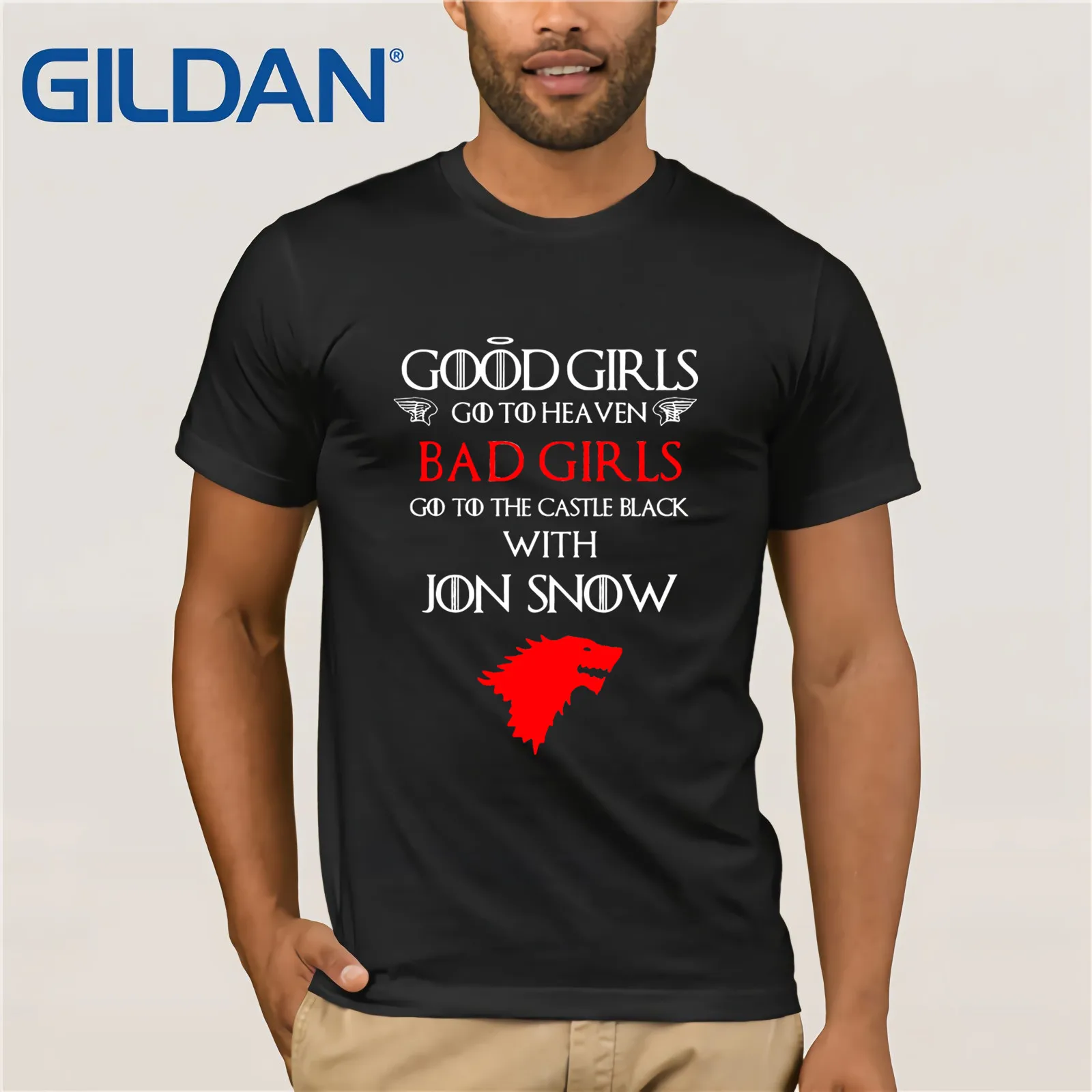 Возьмите бренд Good Girls Go To Heaven Bad Girls Go To The Castle черная с Jon Snow Футболка мужская футболка с коротким рукавом